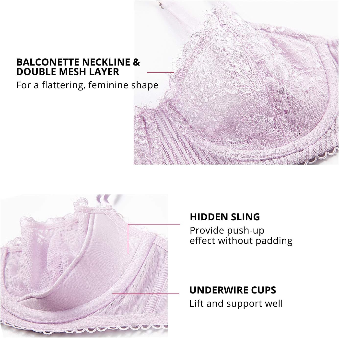 DOBREVA Women's Sexy Lace Push Up Plus Size Bra Sheer Balconette Underwire Unlined - Image 4