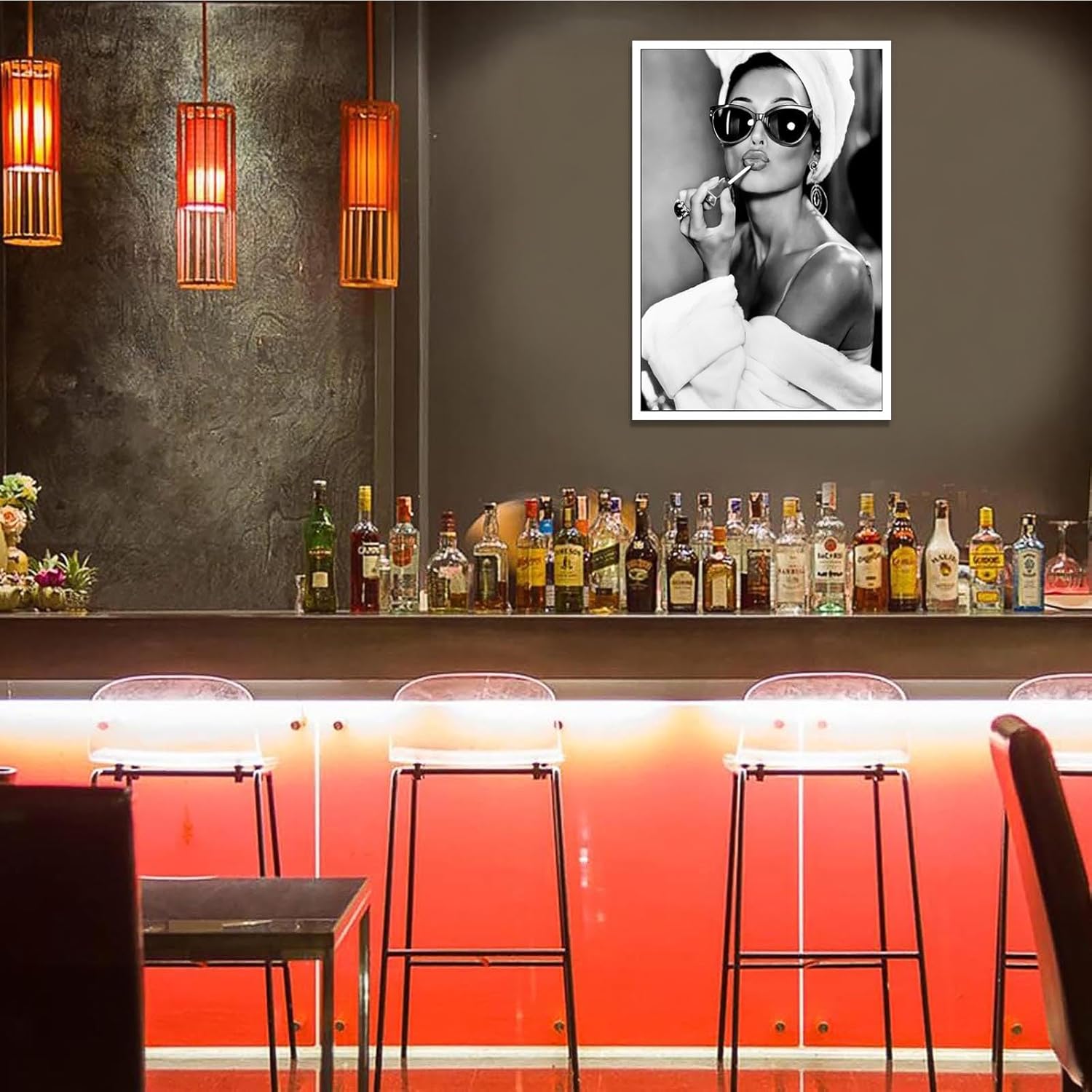 Audrey Hepburn Black & White Canvas Wall Art - Vintage Makeup Lipstick Print, Bathroom Decor, Retro Hollywood Artwork For Living Room & Bedroom Wall Decor 24x36in Unframed