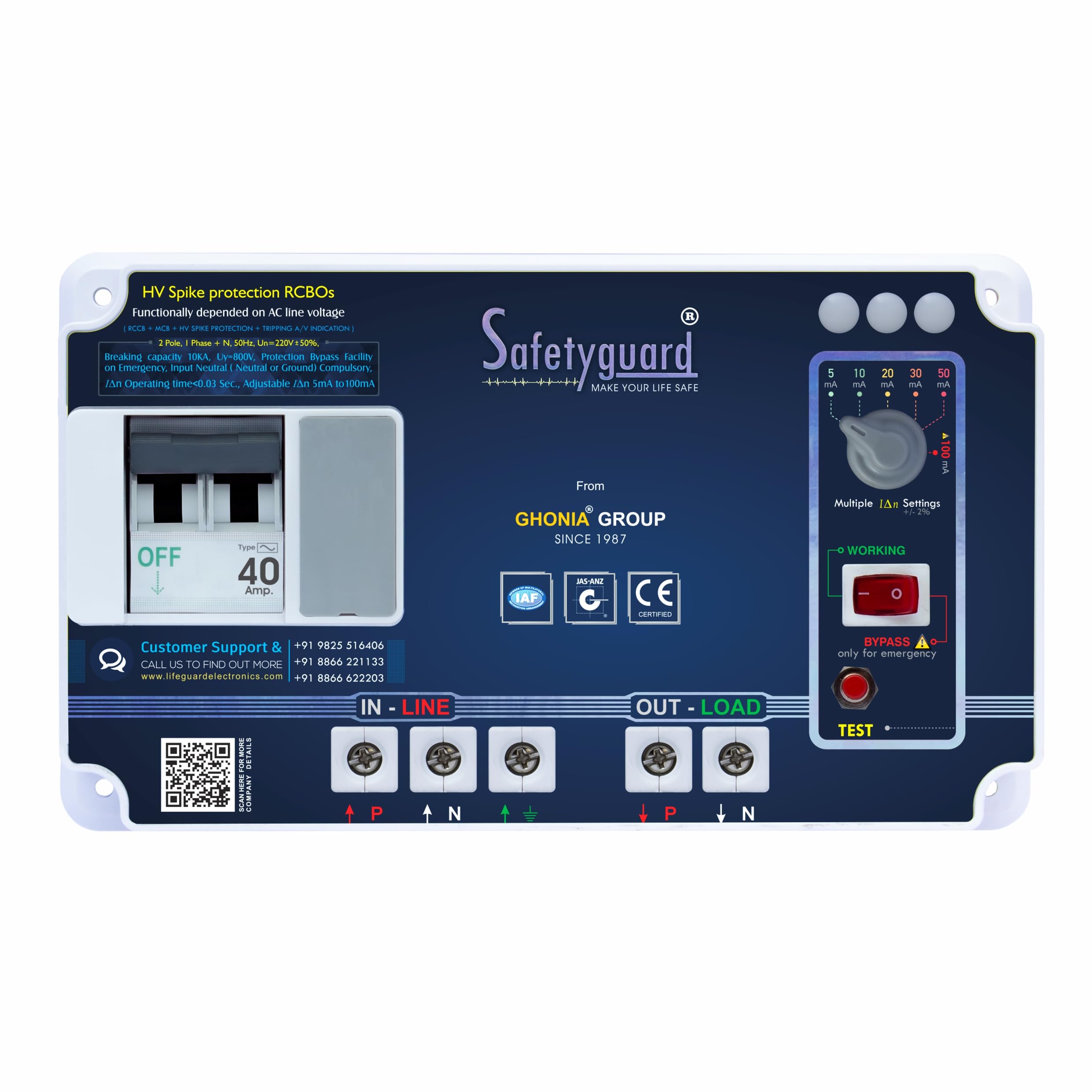 Safetyguard DPVL Single Phase 2 Pole Advance Circuit Breaker | Over Voltage Protection & Adjustable Earth Leakage Protection | Tripping Siren With LED Light | ABS Body (SG DPVL 40 Amp) (B0C9V9V4DY) Amazon Price History, Amazon Price Tracker