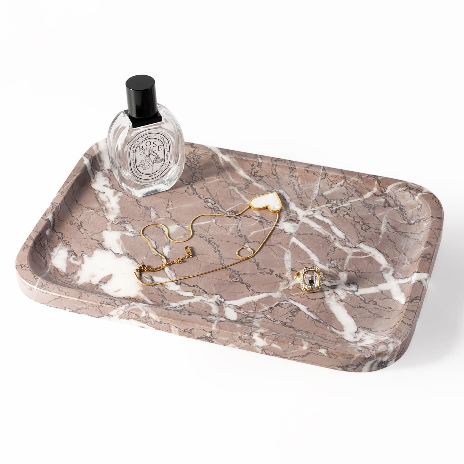 Koville Vassoio in marmo, 30,5 x 20,3 cm, organizer in marmo per piano di lavoro, bagno, cucina, comò, piatto decorativo rettangolare per gioielli per cosmetici, profumi e gingilli (viola)