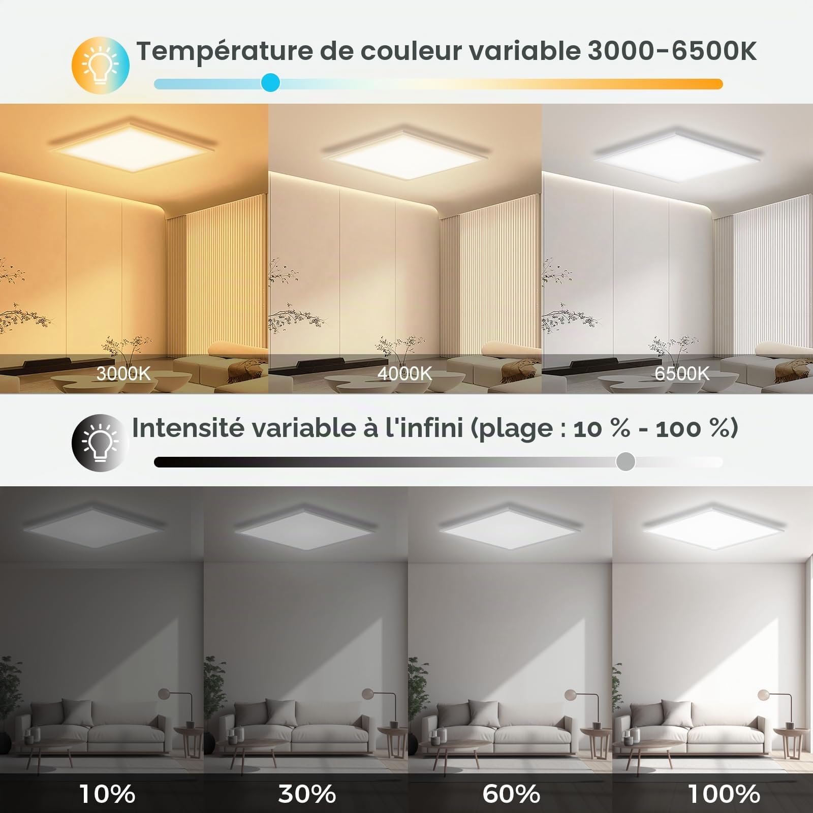Oraymin Plafonnier à LED RGB, plafonnier à intensité variable avec télécommande 28W 3100LM, changement de couleur du panneau LED, fonction mémoire, lampe carrée 3000K-6500K pour salon chambre à couche