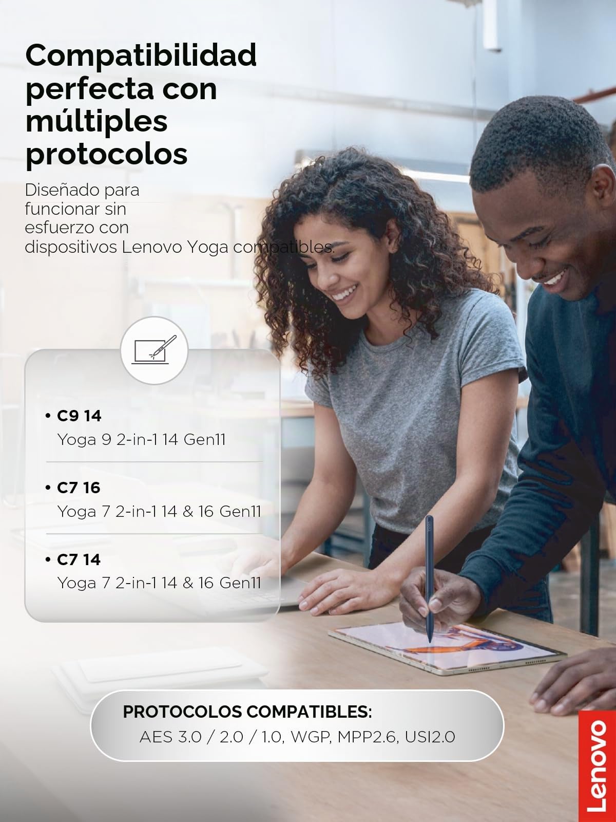 Lenovo Yoga Pen 2 + Estuche para lápiz | USB-C | Azul Cósmico | Compatible PC Yoga, Fijación Magnética, Detección de Inclinación, Carga USB-C, Batería Recargable, Indicador LED