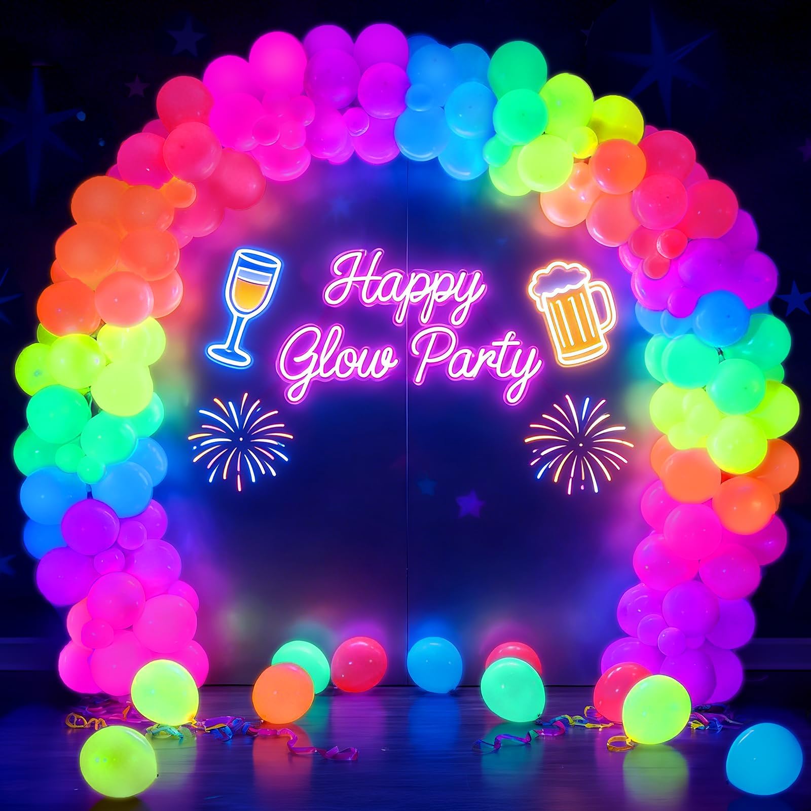 Mega-L Świecące w ciemności artykuły imprezowe, 100 szt., 30 cm, okrągłe, fluorescencyjne, wielokolorowe, lateksowe balony na urodziny, baby shower, wesele, przyjęcie, dekoracja