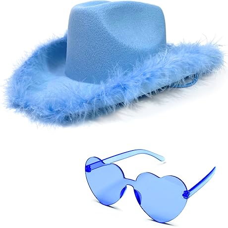 Cowboy Hat with Feathers with Heart Shaped Sunglasses