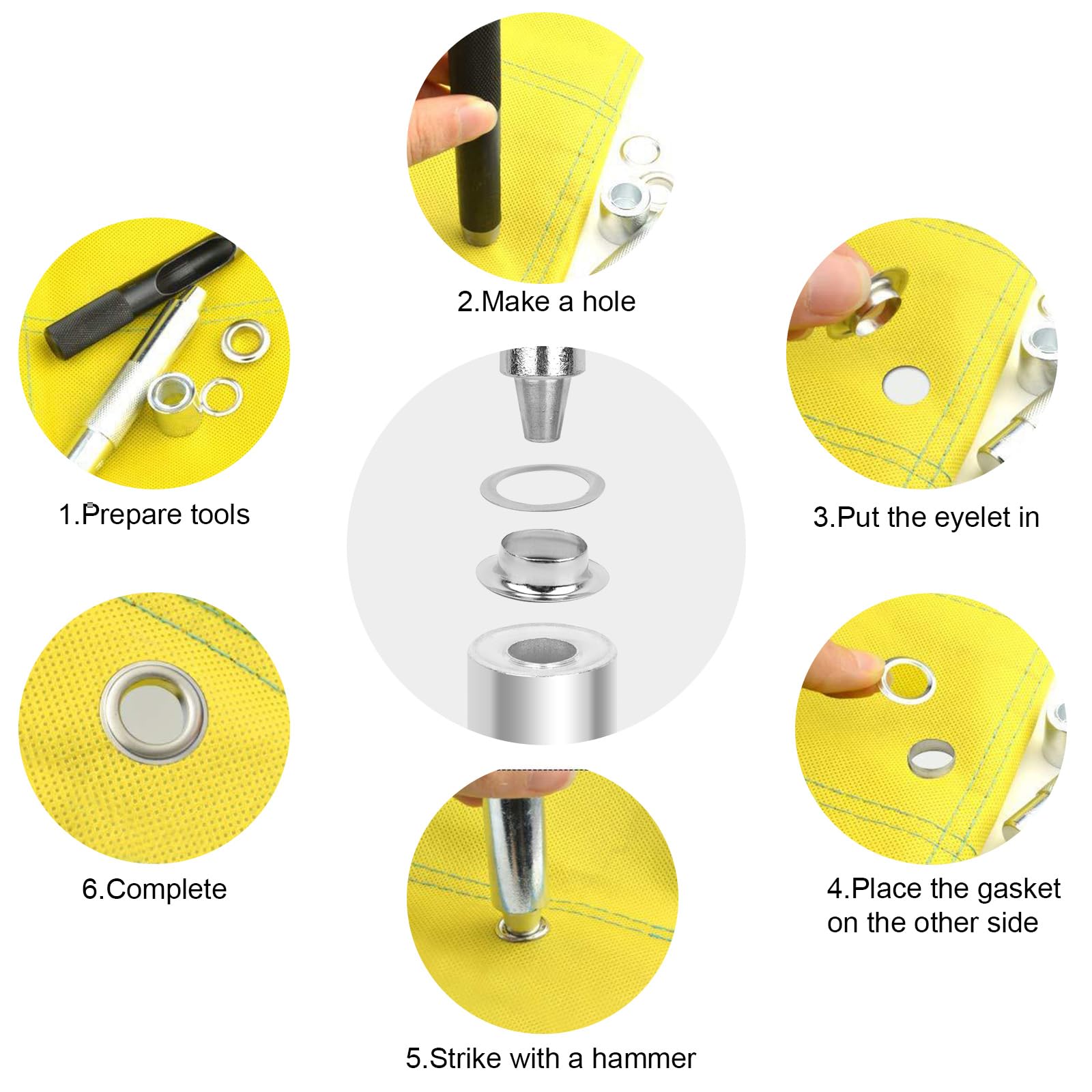 100 Pezzi SeRies Set Di Occhielli In Metallo 7 Mm Set Di Anelli Occhielli Con Punzone Di Montaggio Per Accessori Fai Da Te Riparazione Di Abbigliamento In Pelle - Foto 7