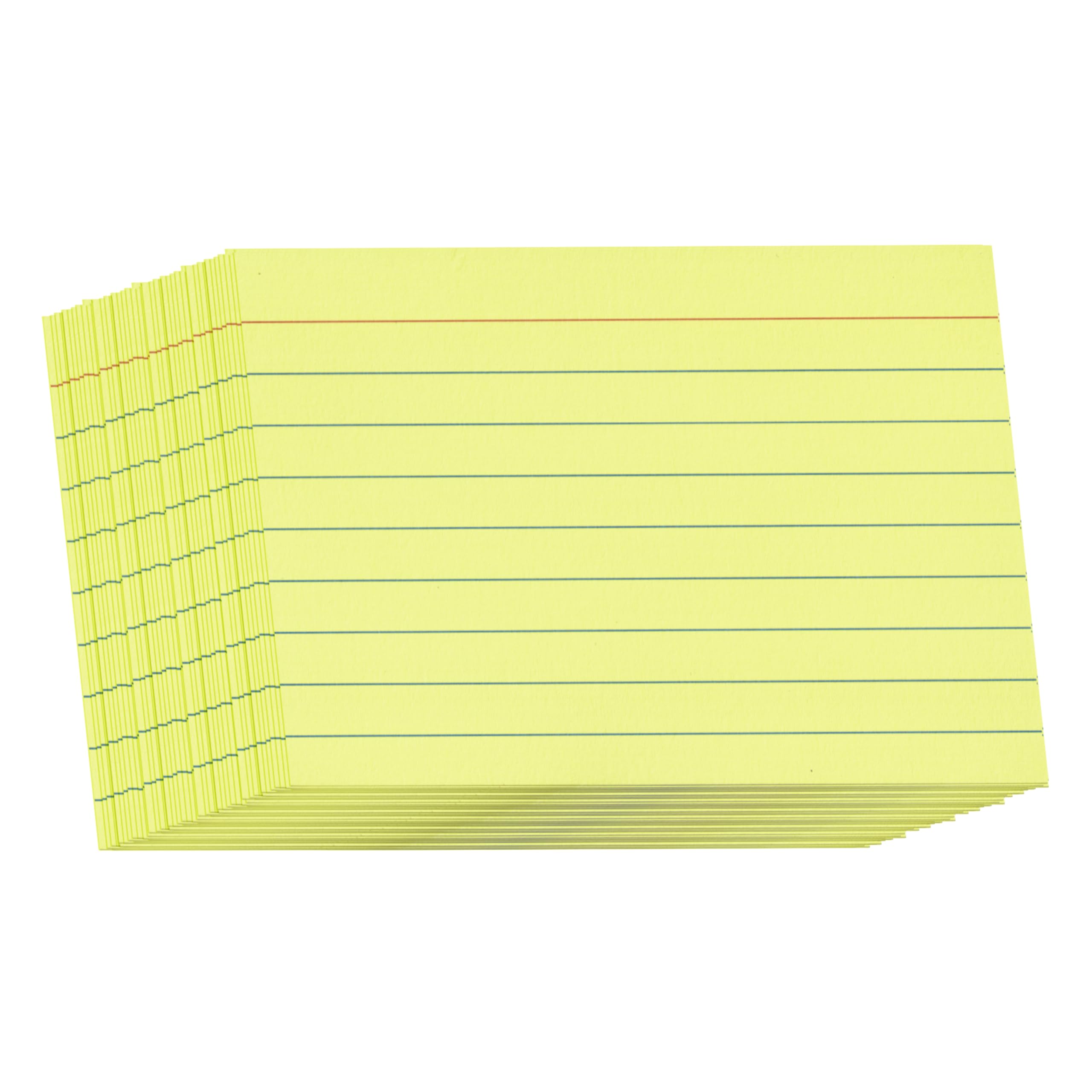 JamJar Print Index Study Cards - Yellow, A6, 40 Ruled Flashcards, 300 GSM, Red Title Line, Small Pack