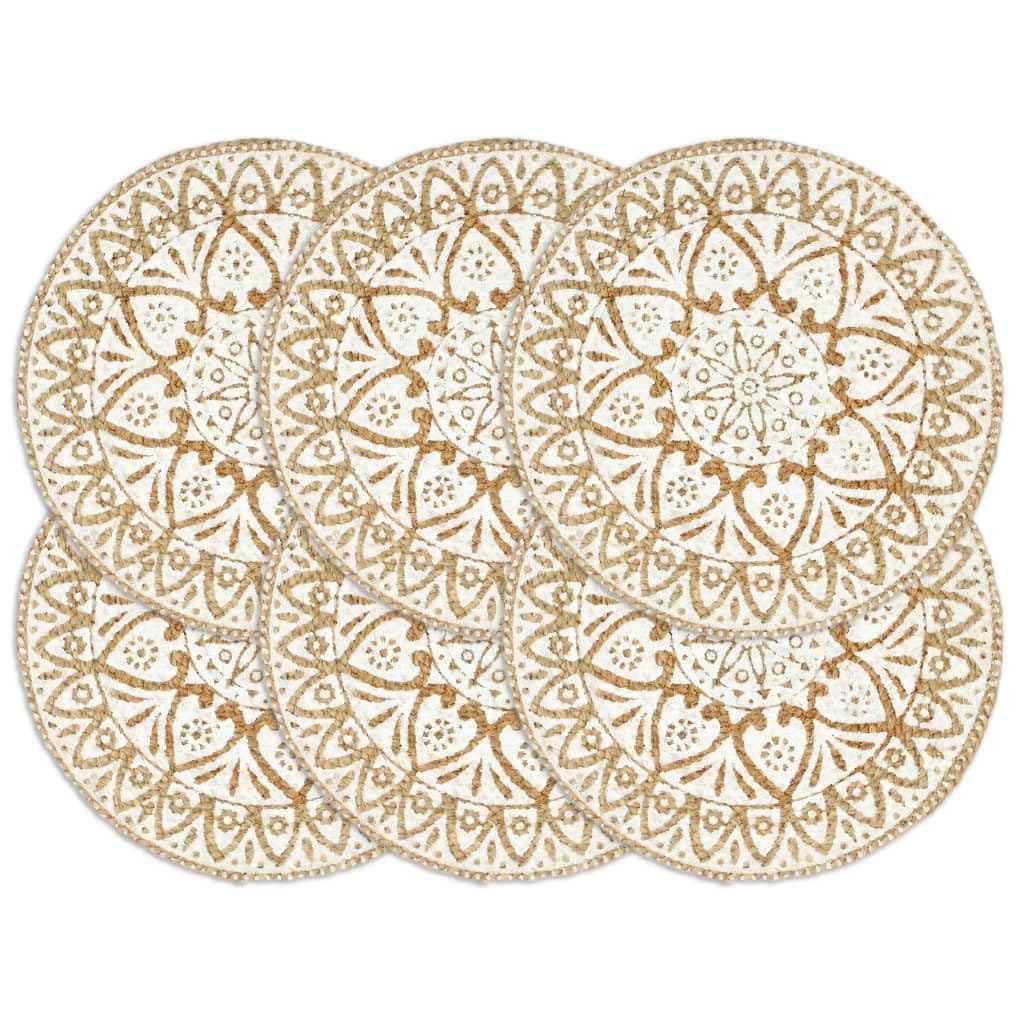 Lot de 6 sets de table ronds en jute tressés faits à la main pour table de salle à manger Blanc 38 cm