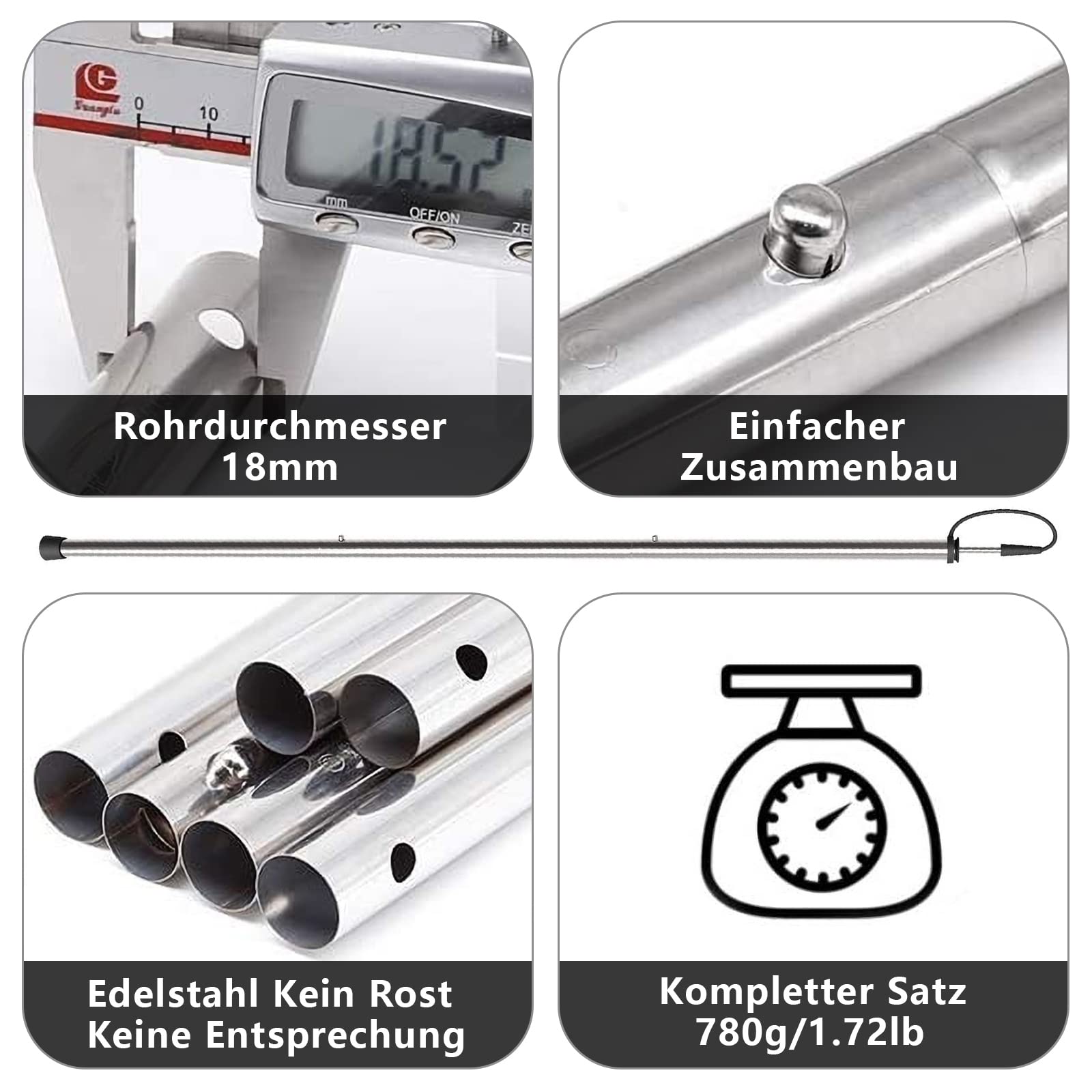 KOMCLUB Zeltstangen Verstellbare Aluminiumlegierung-Tarpstangen für Camping, leicht und voller Länge 153 cm, 2 Sätze inkl. Aufbewahrungstasche