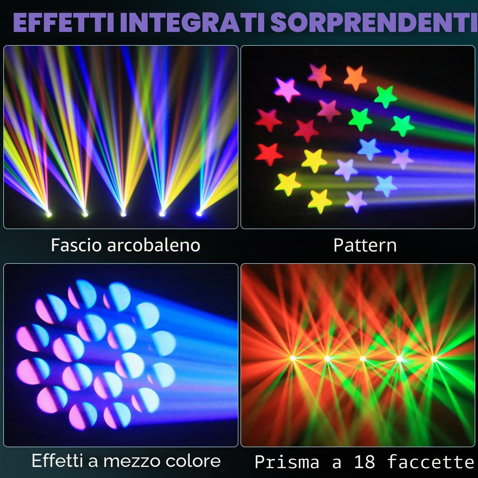 200W Mini Teste Mobili LED 7+1 Colori 12 Gobos Luce da Palcoscenico con Striscia luminosa 18 Prisma Stroboscopico Focus Elettronico Luce di Scena per Natale Club DJ Discoteca Festa