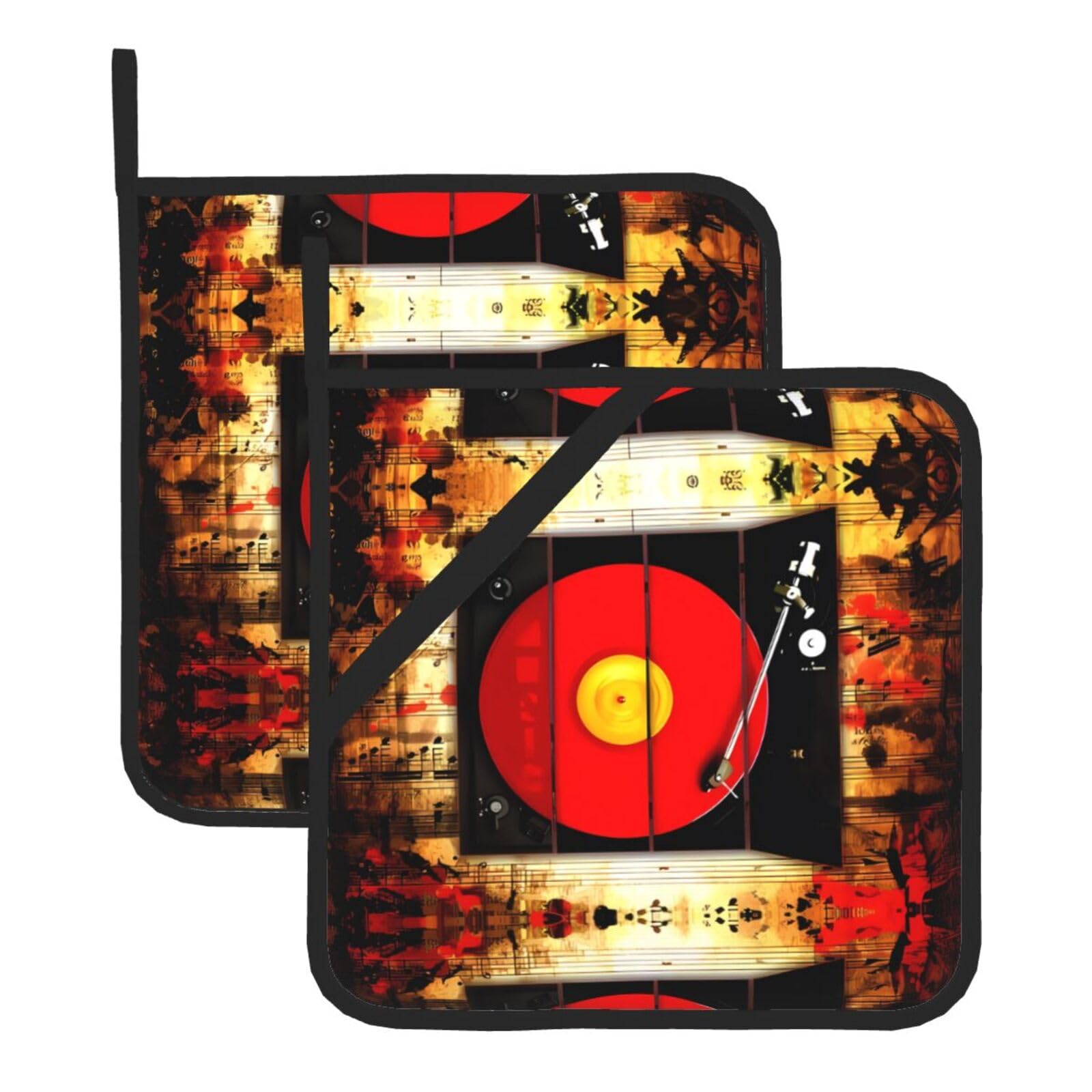 YYHWHJDE music studio Prints Square Hot Pads for Kitchen Counter - Waterproof Pot Holders with Hanging Loop, Durable Trivets for Microwave Oven - 2 Pack