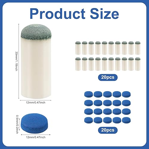 Miniatura 2 de 20 puntas de taco de piscina deslizables y 20 puntas de cuero para taco de piscina, puntas de palo de billar de 0.47 pulgadas, punta de repuesto