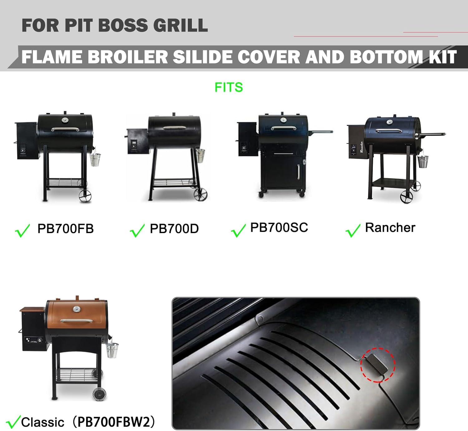 PB700FB Flame Broiler Kit Replacement Parts for Pit Boss 700 Series PB700FBW2 PB700FB PB700D PB700S Classic 700 Grill Parts Flame Broiler Slide Cover Bottom Pitboss 700FB 700D Heat Plate Accessories