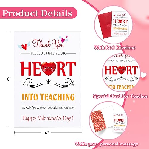 Vista 15 de FLYAB Tarjetas del día de San Valentín para profesores, agradecimientos, profesores, tarjeta de San Valentín con sobre, tarjetas de feliz día de San