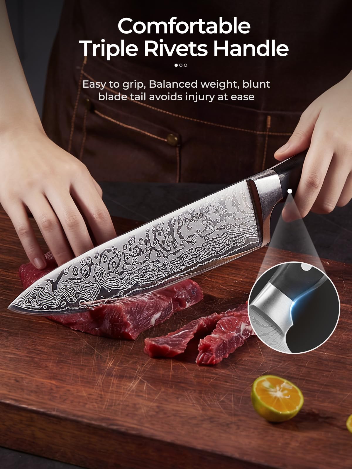 D.Perlla Couteau Cuisine, 14 Pièces Bloc de Couteaux avec Technologie Affûteur Intégré, Couteaux de Cuisine en Acier Inoxydable, avec Bloc Couteaux en Bois, Compris Couteaux à Steak, Couteau de Chef
