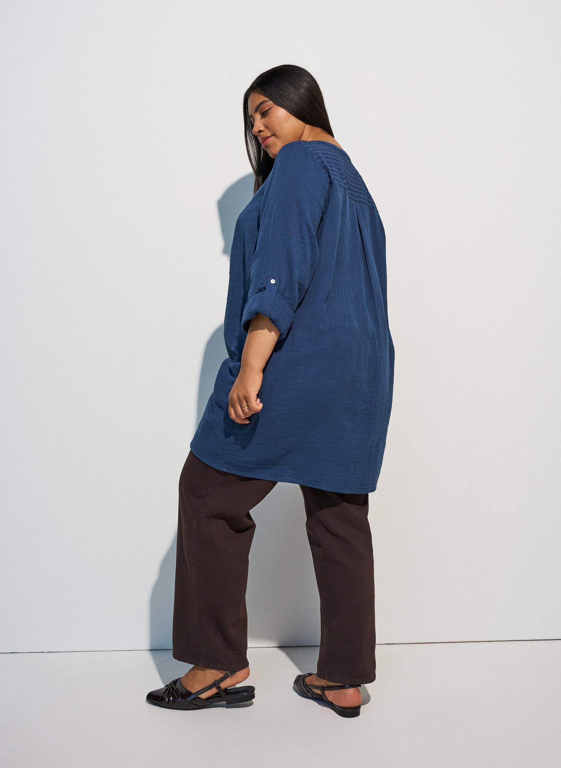 Zizzi Tunique en mousseline de coton pour femme - Manches 3/4 - Taille 42-60