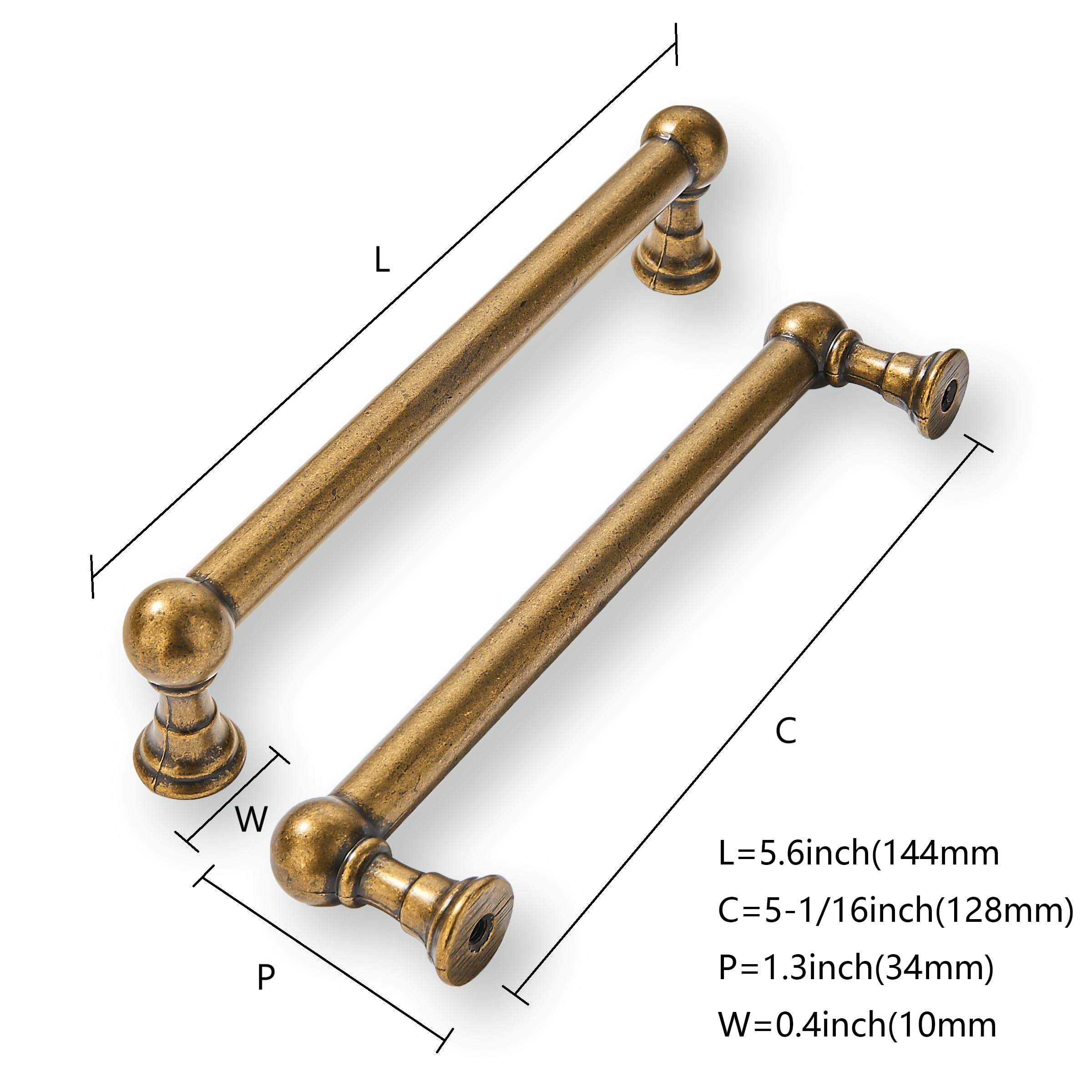 KHTUMEWARE-170309 Antique Brass Cabinet Pulls CTC 5 in (128 mm) 10-Pack in Antique Brass — KHTUMEWARE