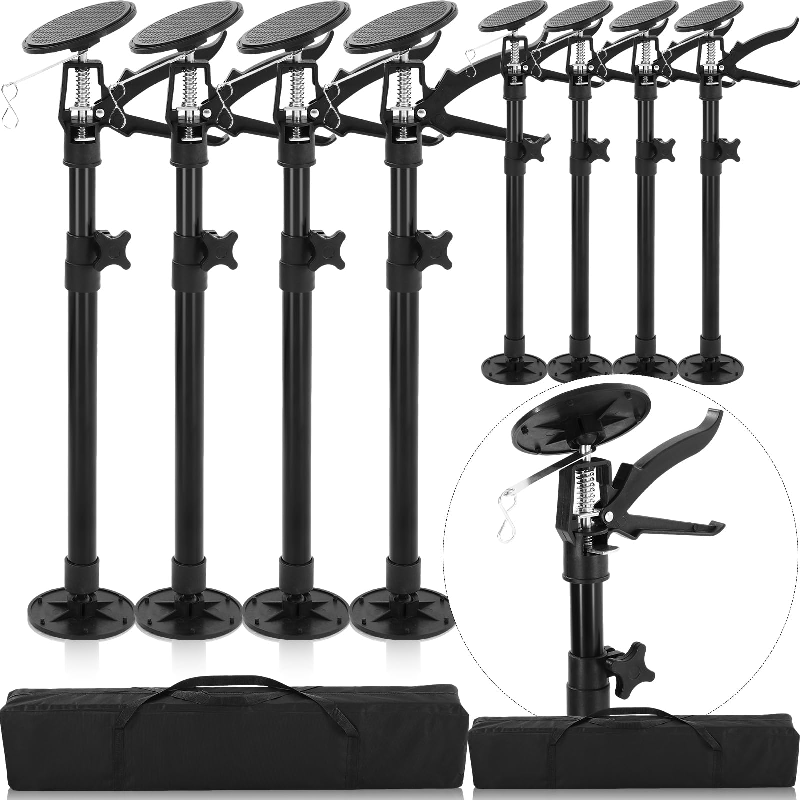 Photo 1 of 8 Pcs Cabinet Jacks for Installing Cabinets 4 Adjustable Support Pole Extends 19.7" to 45.3" and 4 Telescopic Support Rod 45.3" to 114.2" with Storage Bag 3rd Hand Support Up to 528 lbs Black