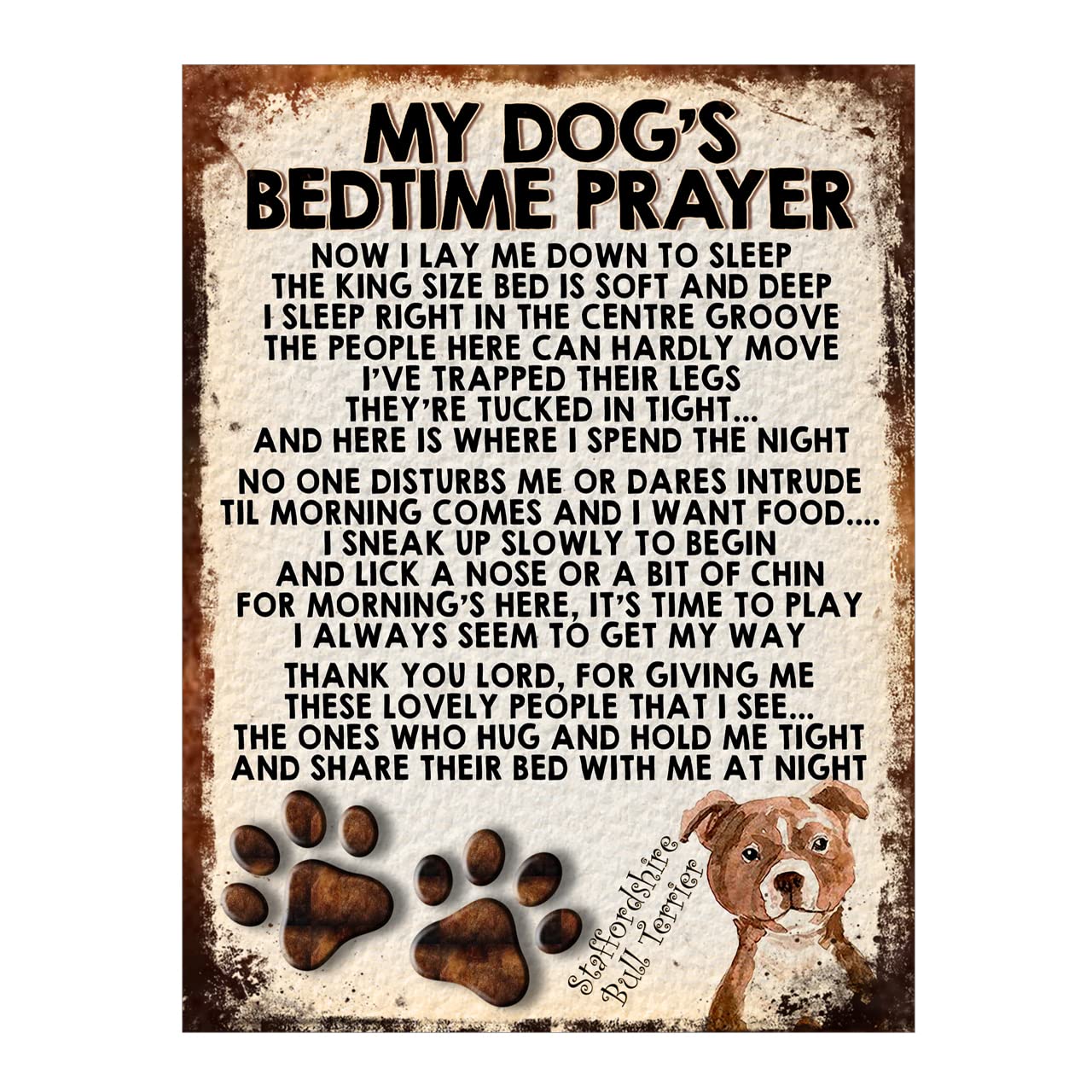 My Dogs Bedtime Prayer Staffordshire Bull Terrier Metal Sign, 8x6in 155DR