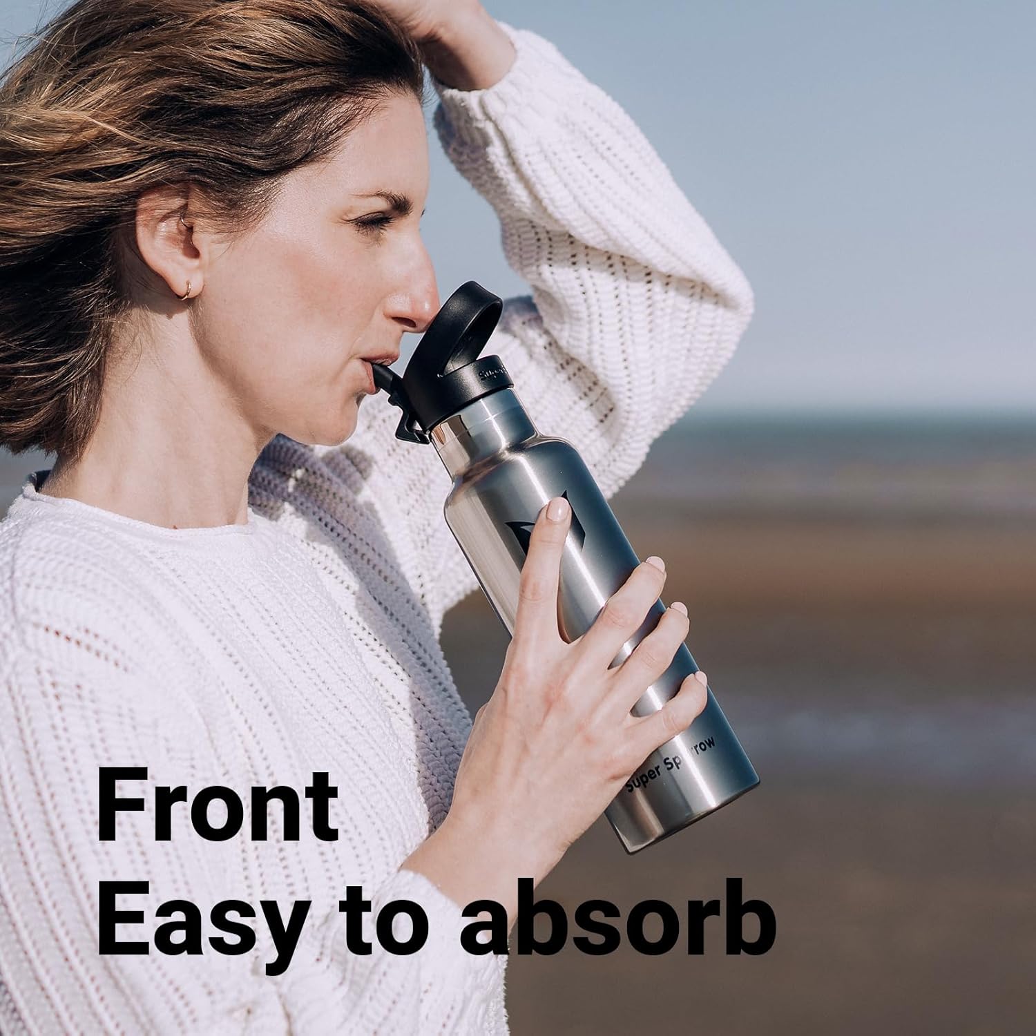 Super Sparrow Water Bottle Insulated - 17 Oz / 25 Oz / 32 Oz - Standard Mouth FlipFlow Flask - BPA Free, Leak Proof Drink Bottle- Ergonomic Straw Water Bottle for Work, Gym, Travel, Sports, Outdoor - Image 4