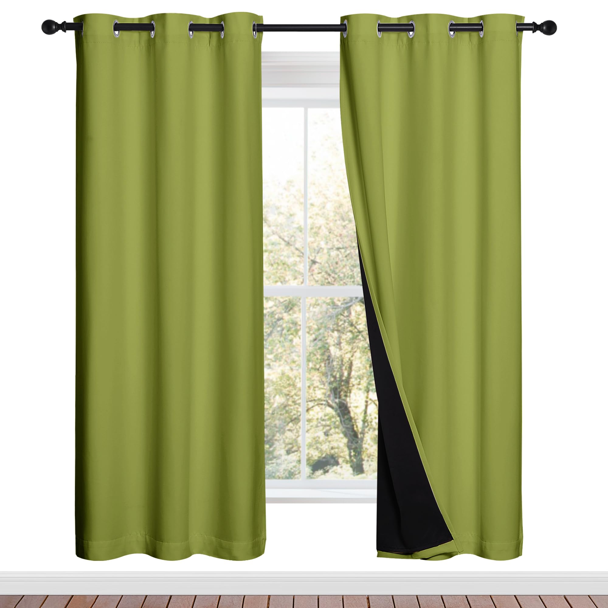 NICETOWN Full Shade Curtain Panels, 37" Wide x 70" Long, Fresh Green, Pair of Thermal Insulated &amp; Energy Efficiency Blackout Drapes for Living Room, Lined Silky Performance Window Dressing