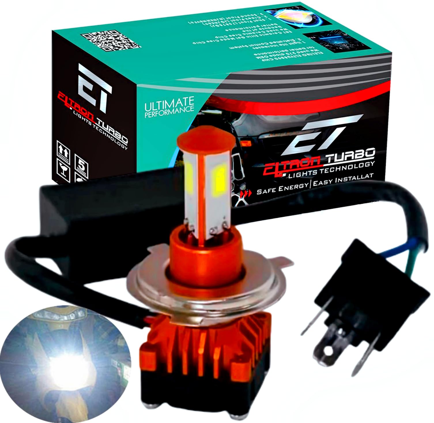 ELTRON TURBO CYT Front DC Power 3 Months Warranty Headlight Bulb Universal For All Bikes, Motorcycle, Scooty 3 Side H4 LED Headlight with Cooling Fan Conversion Kit (Pack Of 1, DC8V-48V, 40W, White)