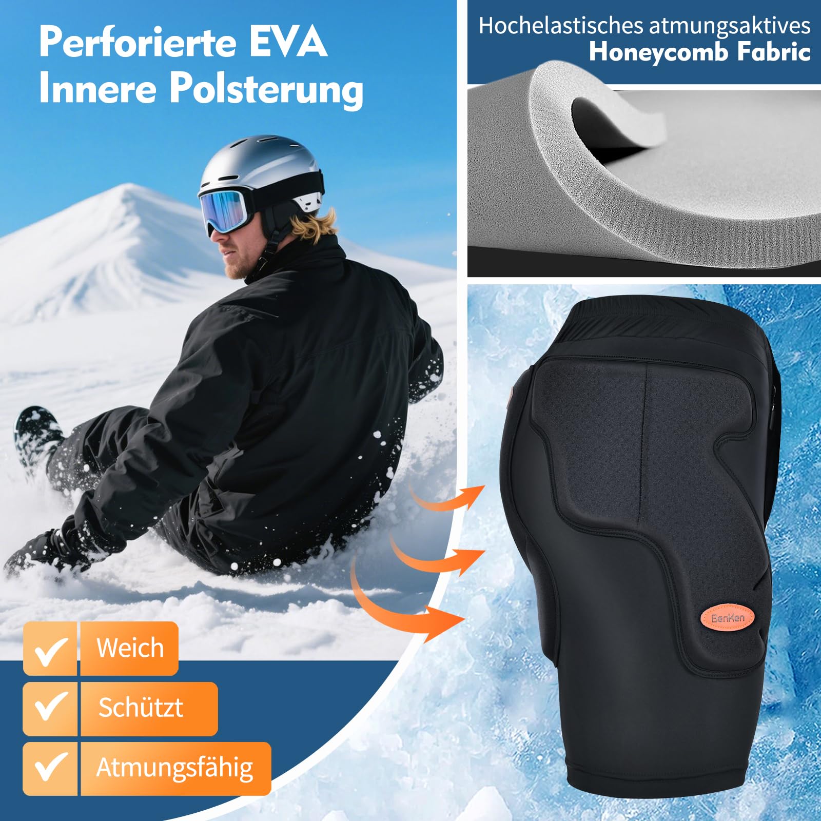 BenKen Short de protection 3D en EVA - Short de protection rembourré