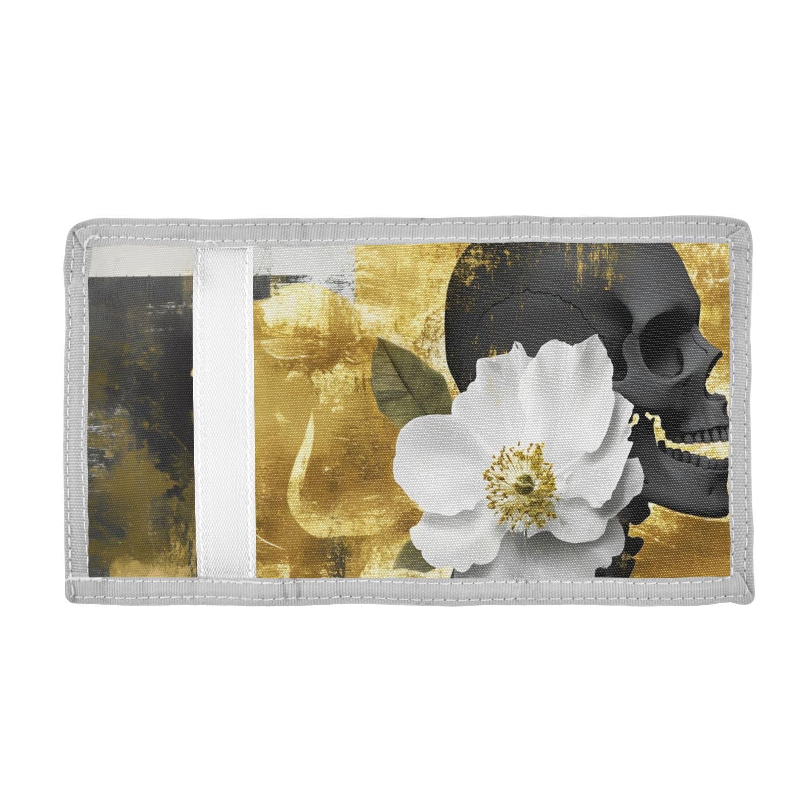 FOLIOSA Kids Wallet for Boys Girls Skull Rose Print Youth Wallet with Zipper Pocket Card Holders, Novelty Wallet 4.9×2.9 in