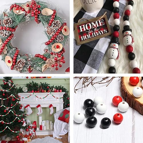 Miniatura 5 de WLIANG 150 cuentas de madera rojas de 0.63 pulgadas, cuentas de madera redondas sin terminar para manualidades, guirnaldas de decoración de granja,