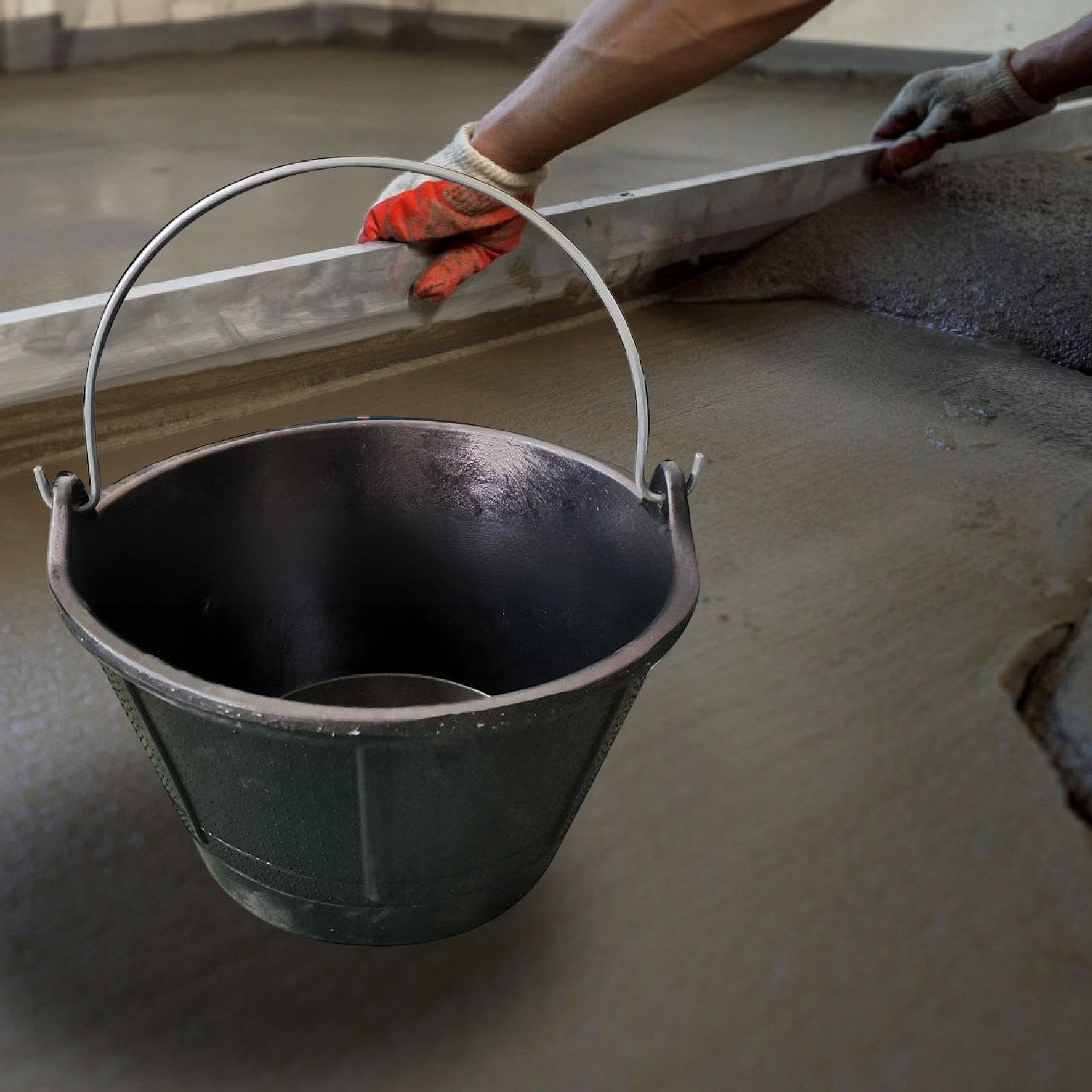Secchio di Cemento in Gomma 10 Litri, Diametro Bocca 35 cm, Contenitore Robusto per Agricoltura, Cantiere, Garage, Casa