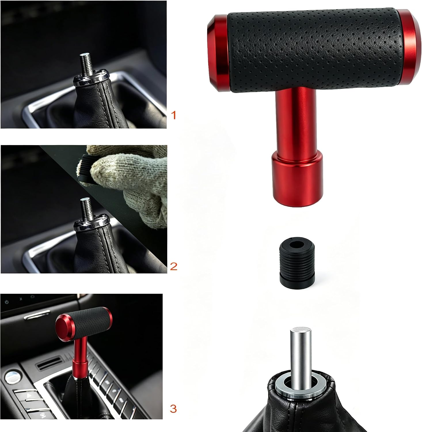 Lunsom Shifter Knob, Gear Shifting Lever Stick Shift Handle Head Type T Gear Shift Knob Fit for Manual Transmission Vehicle (Red)