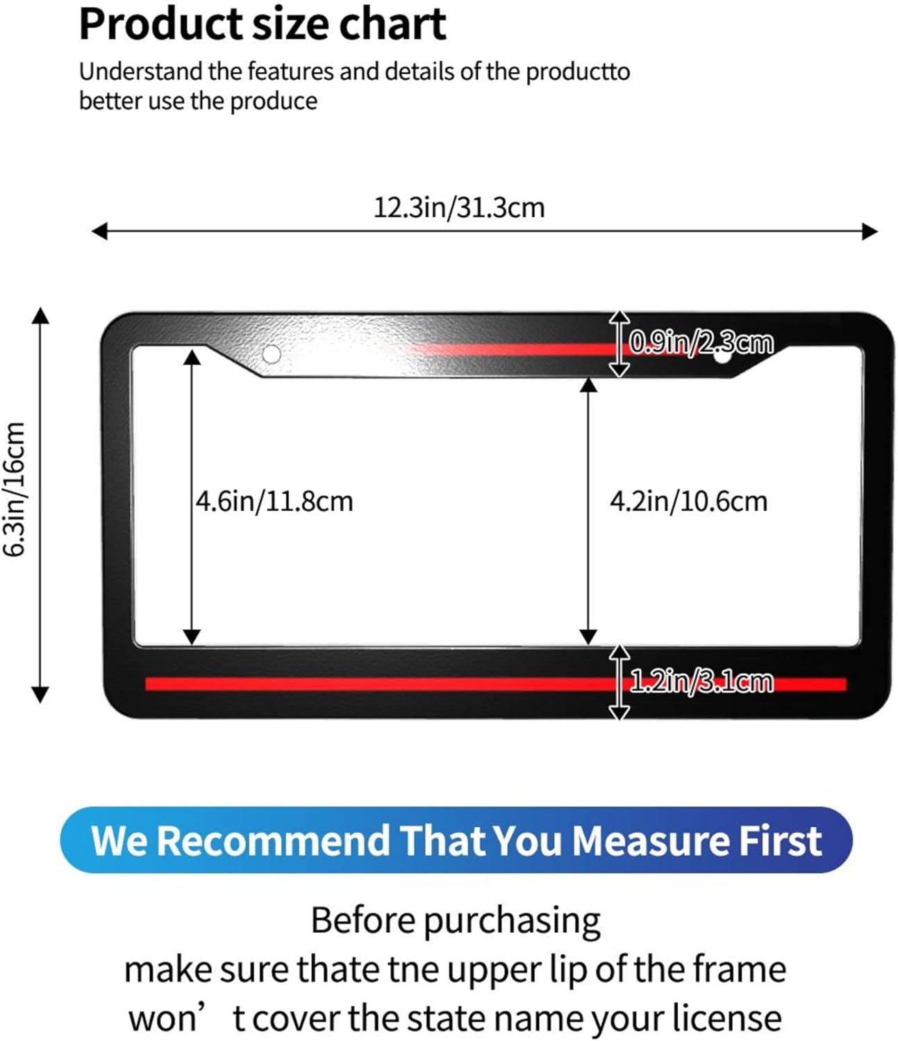 Thin Red Line License Plate Frame 2 Pcs Personalise Aluminum Car License Plate Cover Thin Red Line License Plate Holder 2 Hole Standard USA Auto Tag Frame - Image 2