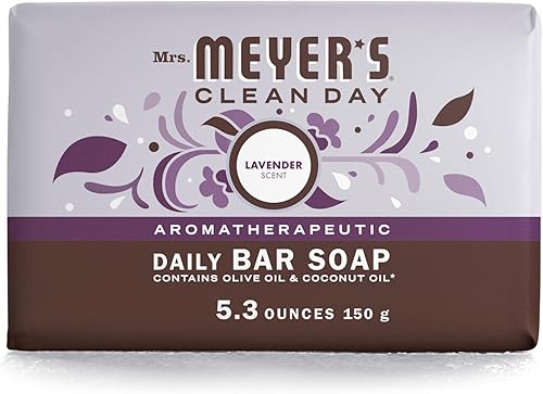 MRS. MEYER'S CLEAN DAY Jabón en barra, uso como gel de baño o jabón de manos, hecho con aceites esenciales, lavanda, 5.3 onzas, 1 barra