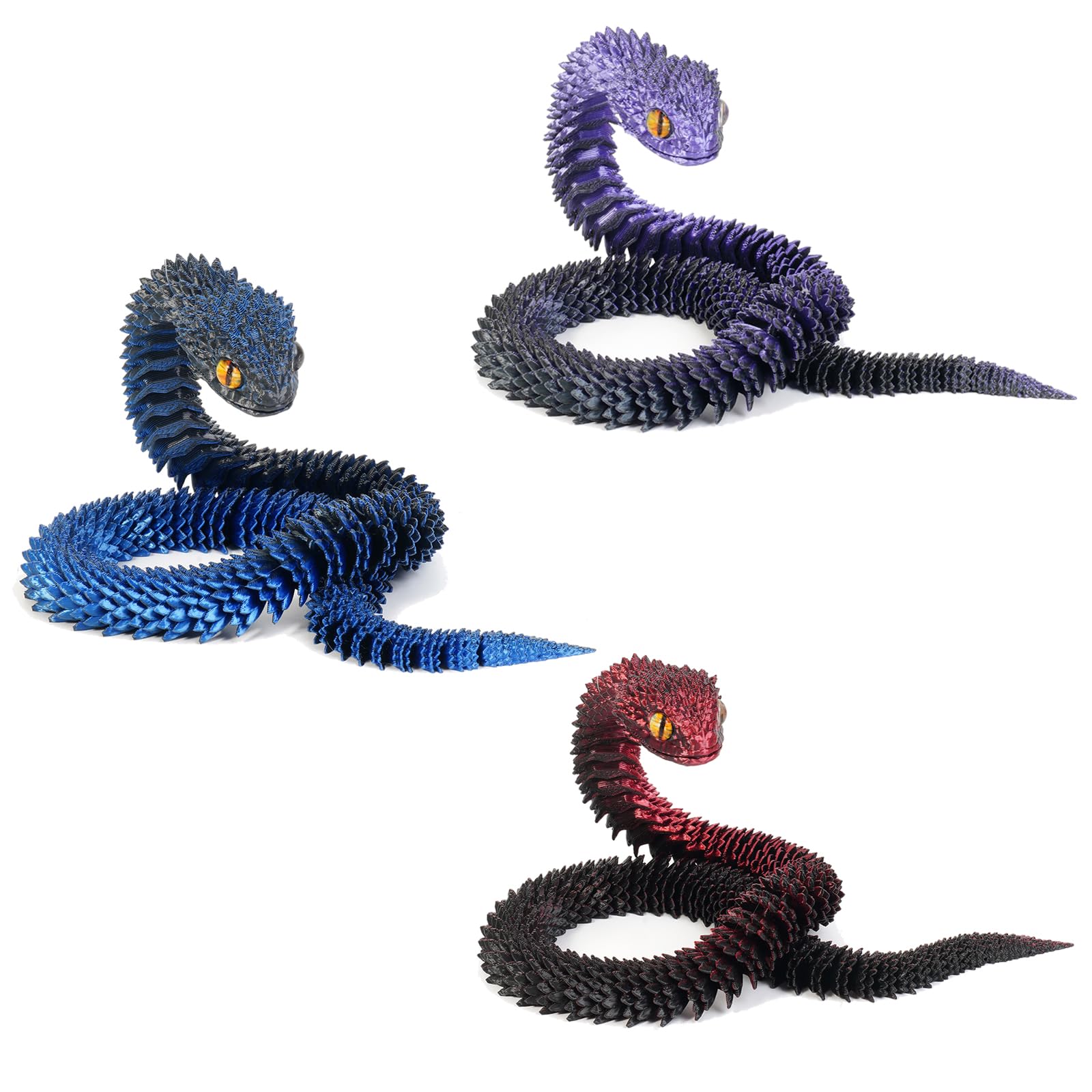 3 PCS 3D Printed Snake, 3D Snake, 3D Printed Animals, 3D Printed Toys, 3D Printed Fidget Toy, 3D Printed Fidget Snake 3D Printed Toys for Home, Desk Living Room, Bookshelf Decoration