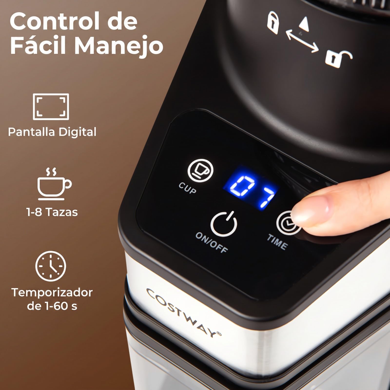 COSTWAY Molinillo Café Eléctrico, 60 Ajustes de Molido, Acero Inoxidable