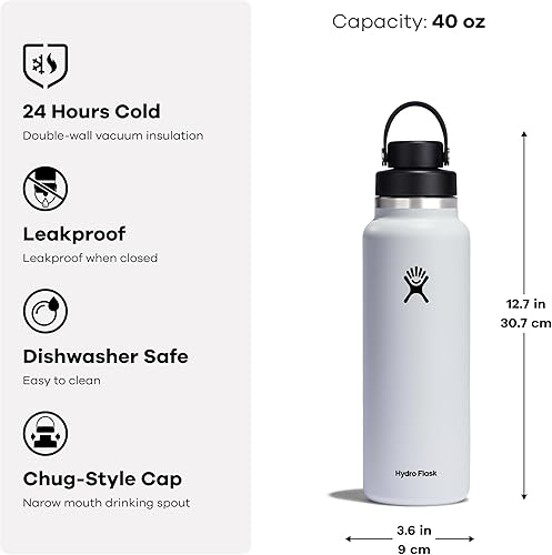 Miniatura 2 de Hydro Flask Botella de agua  Acero inoxidable aislado  Tapa de boca ancha para chug  Antiderrames, a prueba de fugas en 40 onzas color blanco