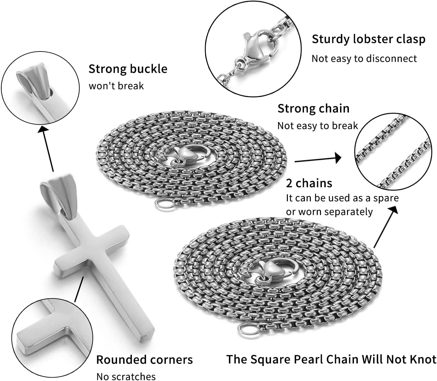 Stainless Steel Cross Necklace for Men Silver Cross Necklace for boy Small Cross Pendant Necklace Simple Jewelry Cross Chain Gifts for Men - Image 2