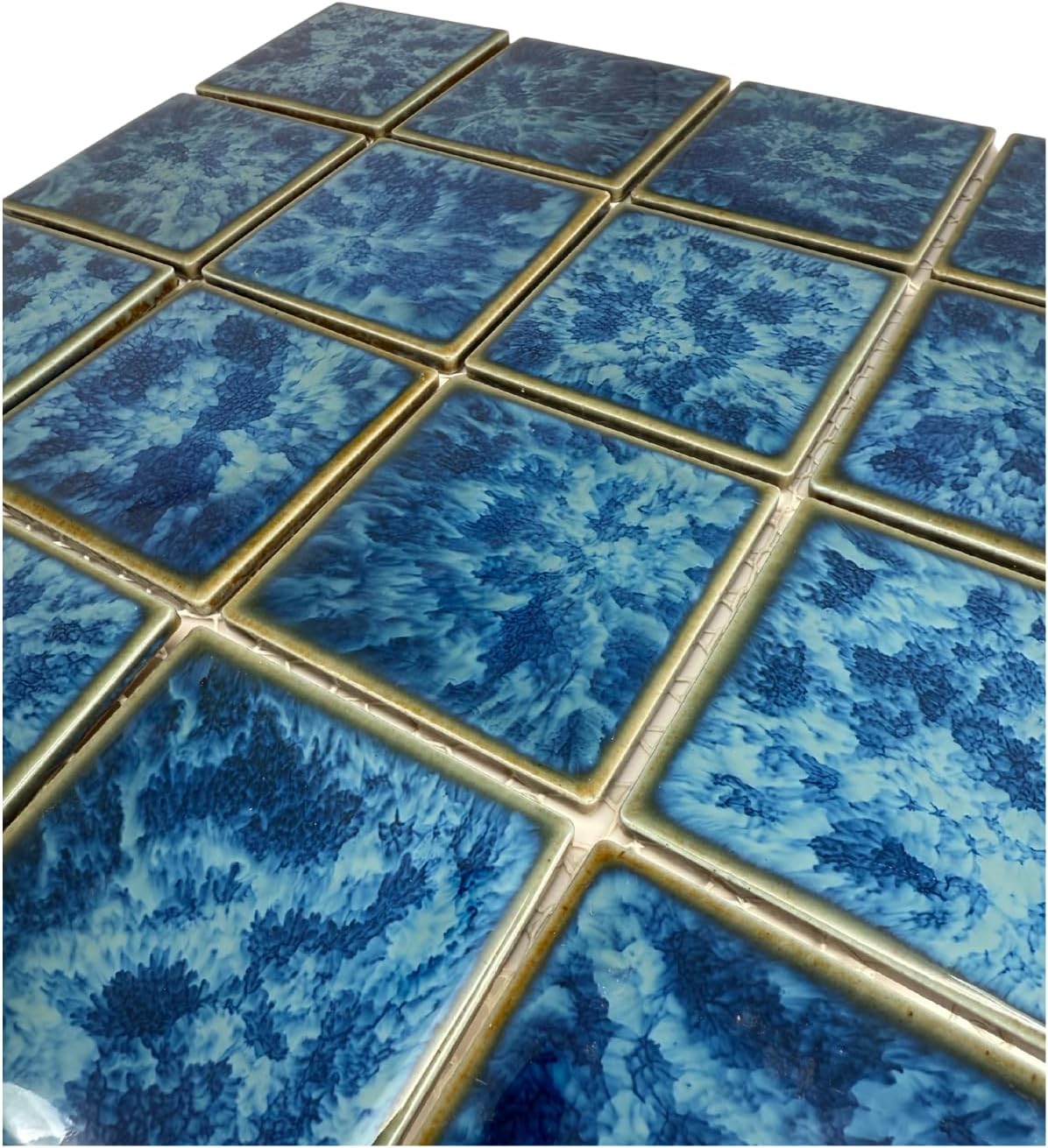 Tenedos TBHMD-3x3-PL Ocean Green Jellyfish Square Square 3x3 Porcelain Pool Mosaic Floor and Wall Tile for Backsplash, Kitchen, Bathroom, Swimming Pool (1 Sheet)