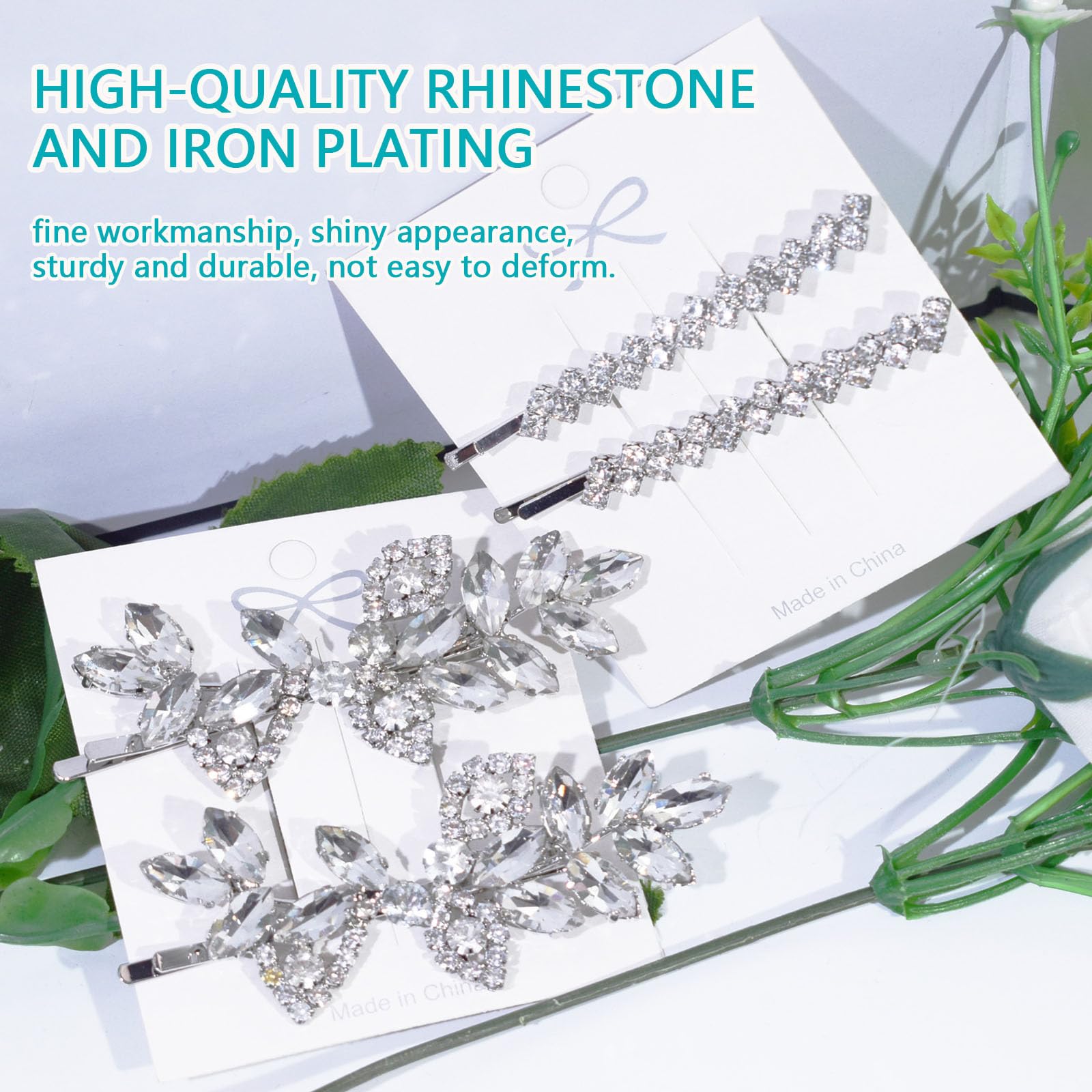 4Pcs Bling Rhinestone Bridal Hair Clips Shine Crystal Leaf Wedding Hairpin Elegant Flower Wedding Barrette Beautiful Diamante Hair Clips for Party Gift - Image 3