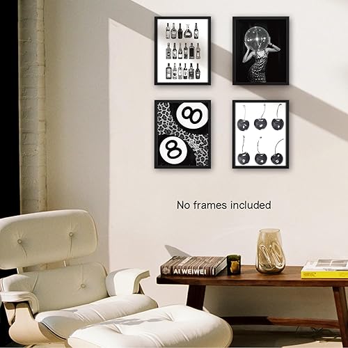 Miniatura 3 de NaZaUK Funky Retro Y2K Lucky 8 - Arte de pared de bolas de cerezo, pósteres de arte de pared blanco y negro, impresiones estéticas de moda,