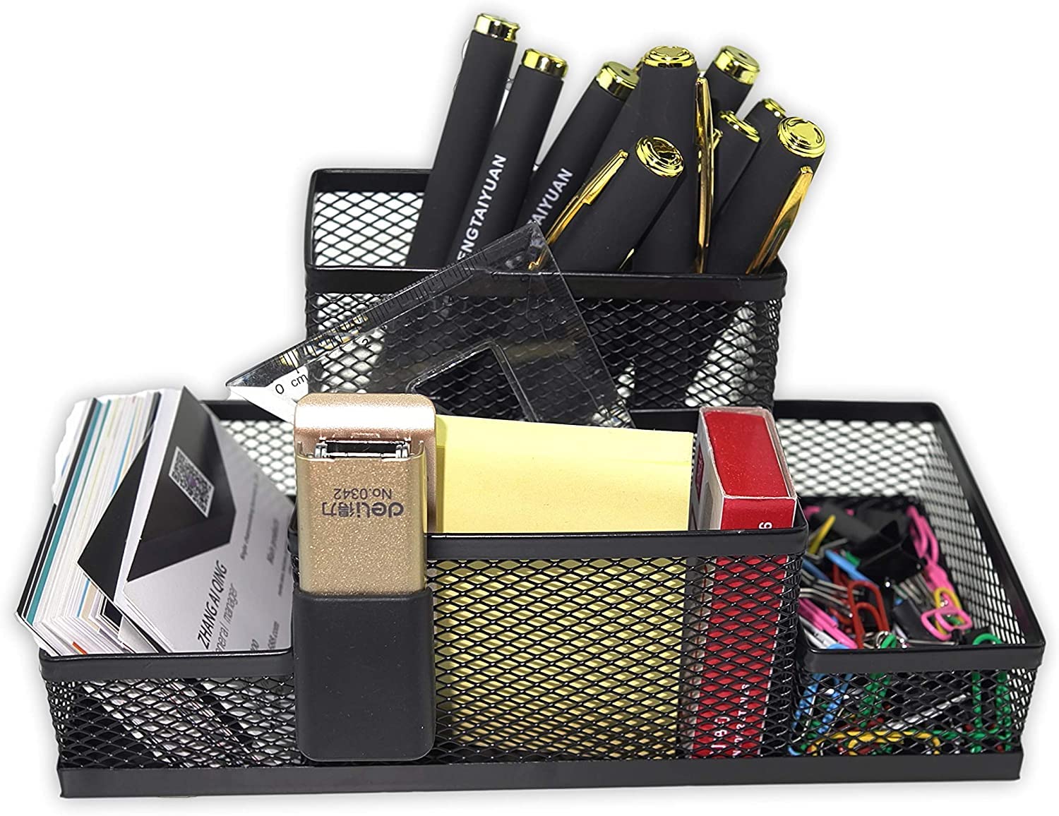 UUHOME Pen Holder Metal Wire Mesh Pencil Container 4 Compartments Metal Desktop Remote Control Holder Stationery Makeup Art Storage Box Office Supplies School, Classroom, Home