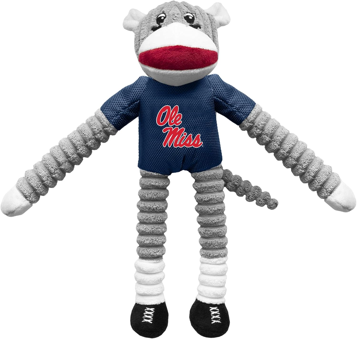 Littlearth NCAA Mississippi Ole Miss Rebels Team Sock Monkey Pet Toy - Officially Licensed Teams