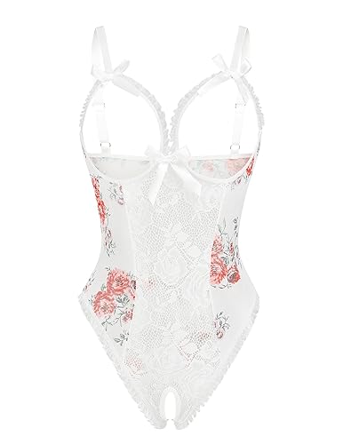 Avidlove Women One Piece Lingerie Sexy Lace Babydoll Mini Bodysuit - XX-Large - Peony Print