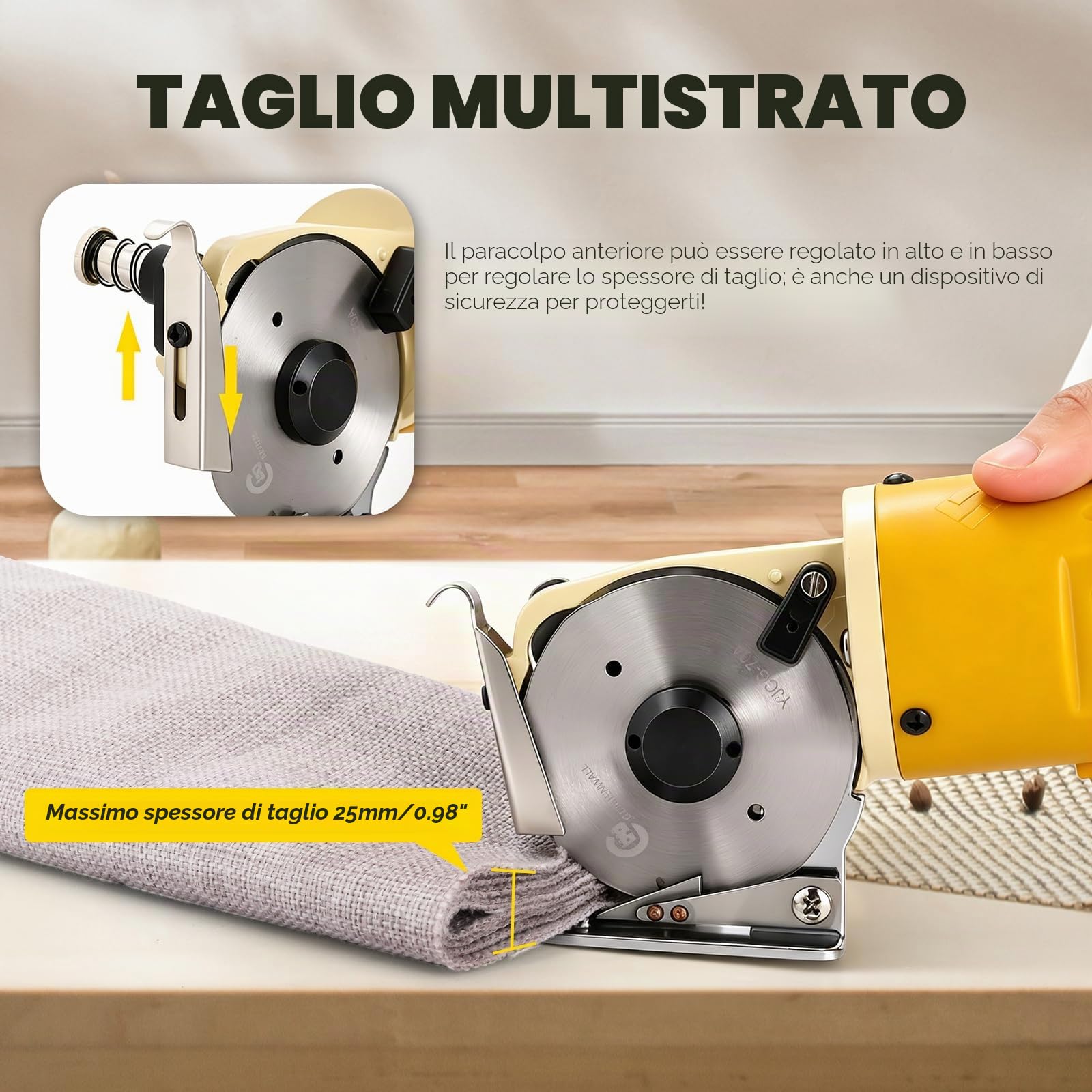 CGOLDENWALL YJ-70A - Forbici elettriche a lama rotante per tessuto 70 m 220 V con lama ottagonale