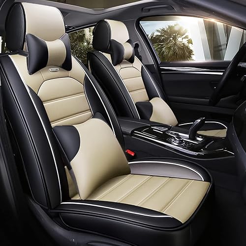 Miniatura 10 de otoez Juego completo de fundas de asiento de automóvil, funda de cuero para asientos delanteros y traseros para automóviles, SUV, camiones, sedán,