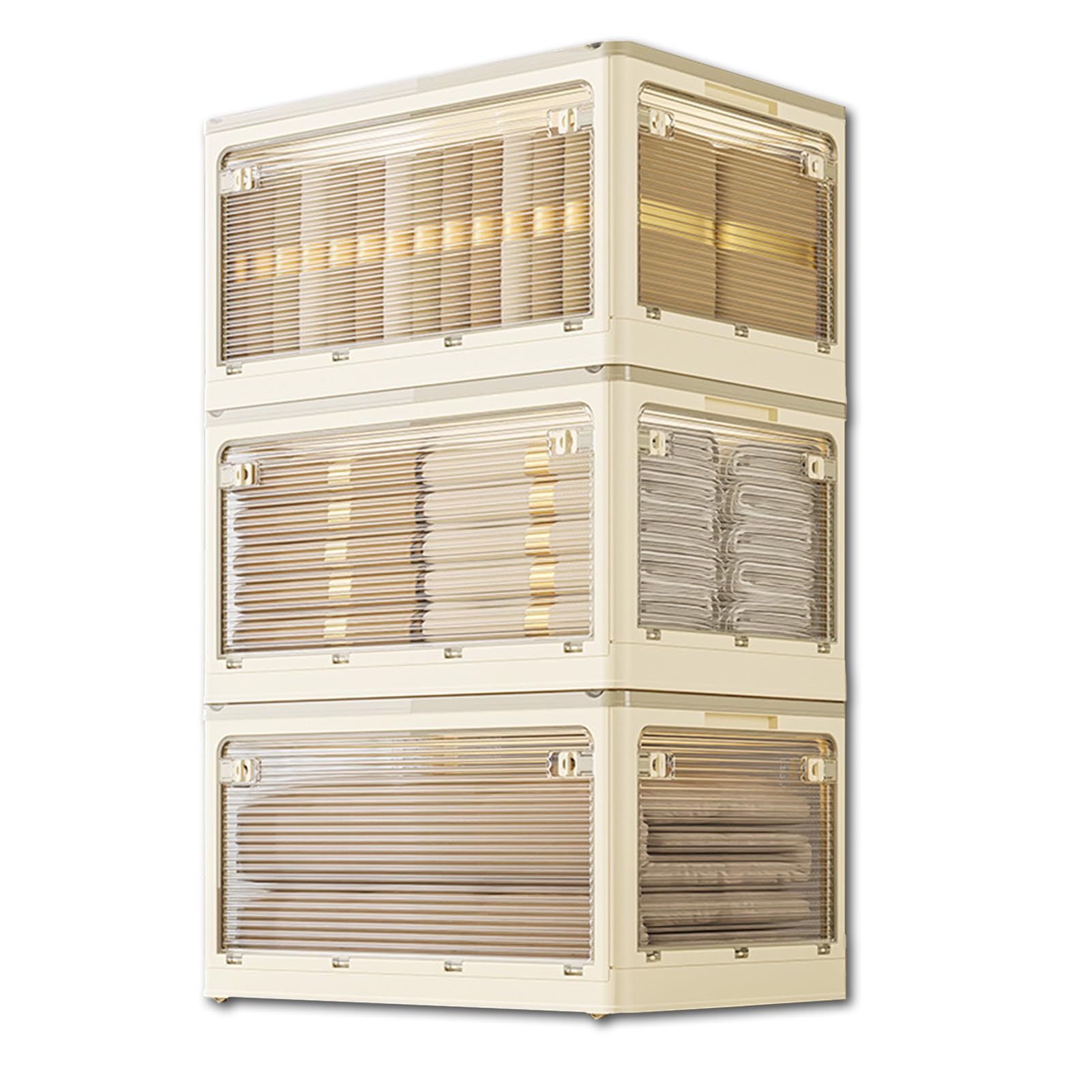 Caja de almacenamiento de plástico con tapa, caja de almacenamiento transparente plegable con cuatro puertas, contenedores apilables para almacenamiento con ruedas, organizador de armario para dormit