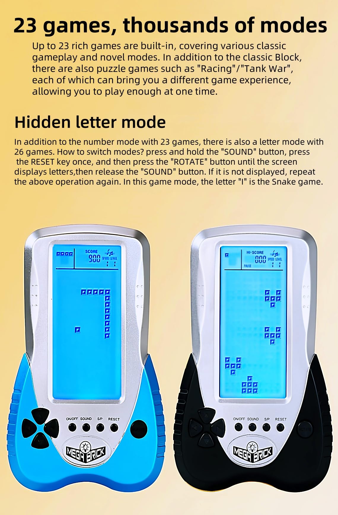 Console de Jeux Block Jeux de Réflexion Intégrés Double Mode d'alimentation Rétroéclairage Bleu Batterie puissante Jeux électroniques Portables Jouet Rétro Nostalgique/Cadeau de Noël (Bleu)