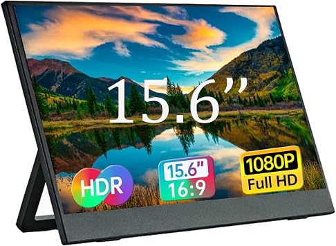 Portable Monitor, 15.6 FHD 1080P USB-C HDMI Ultra-Slim Portable Screen Laptop Screen Extender, Portable Computer Monitor with Kickstand, Travel Monitor for Laptop PC Phone for Home, Outdoors