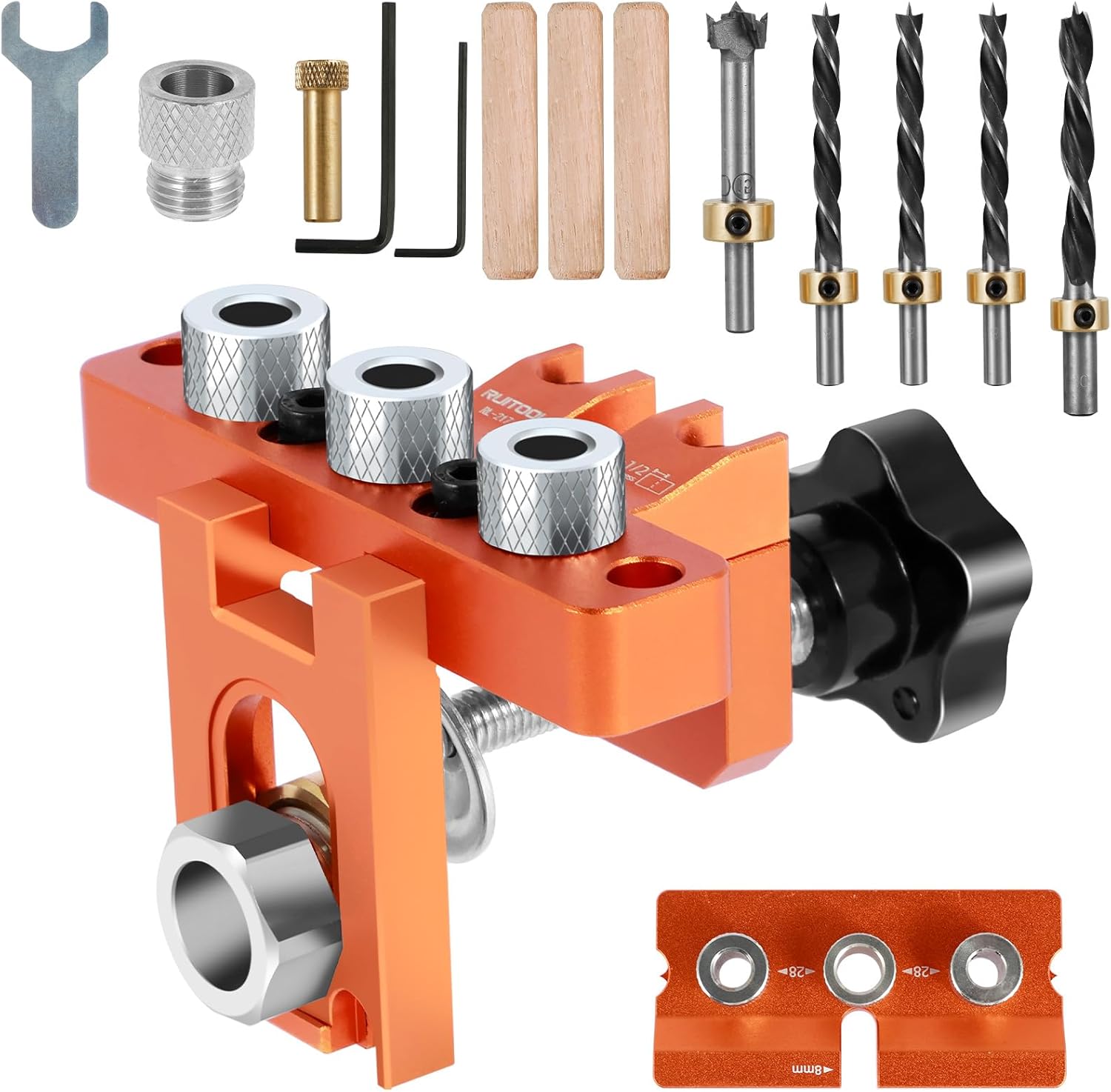 Dowel Jig Drill Kit, Self Centering Doweling Jig Kit, Aluminum Alloy 3 in 1 Drill Hole Guide Jig Precise Drilling Locator Puncher with 8/10/15mm Drill Bits Pocket Hole Jig for Woodworking