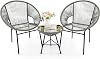 Tangkula 3 Piece Outdoor Patio Furniture Set, Acapulco Chair Set w/Plastic Rope, Tempered Glass Table, All Weather Patio Bistro Set for Patio, Lawn, Garden, Backyard (Black)