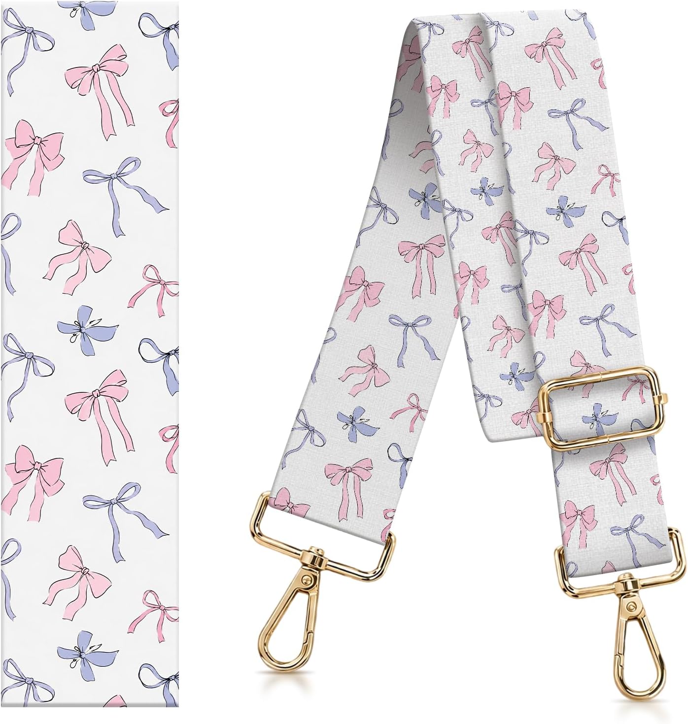 Purse Strap Replacement Crossbody 1.5 Inches Wide, Gold Buckle Guitar Style Shoulder Bag Straps Adjustable for Women Men Handbags Cute Colorful Bowties